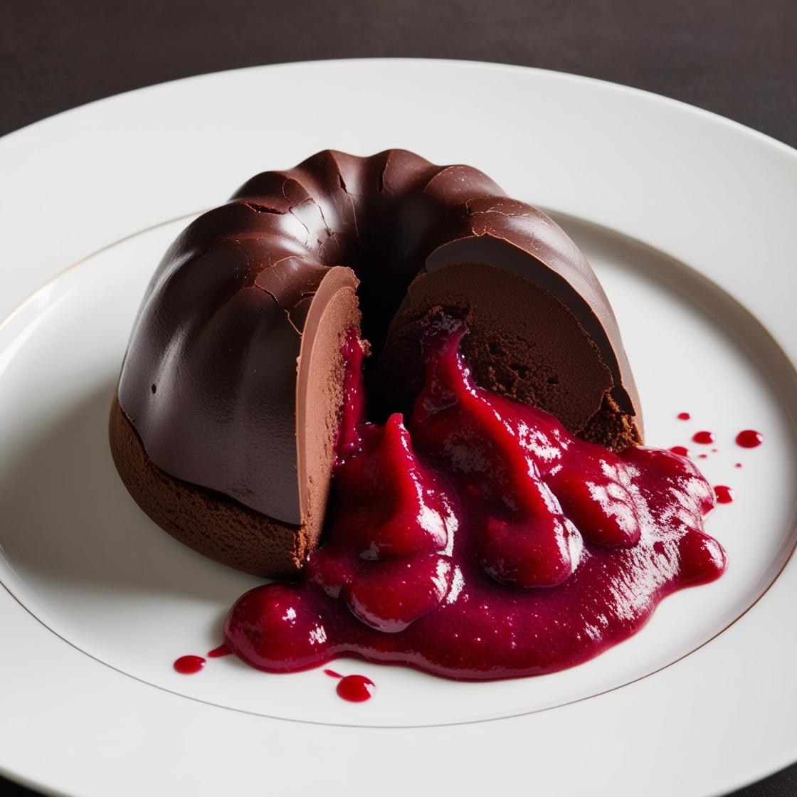 Idées de recettes pour le menu d'Halloween : Fondant au chocolat avec son coulis de framboise 